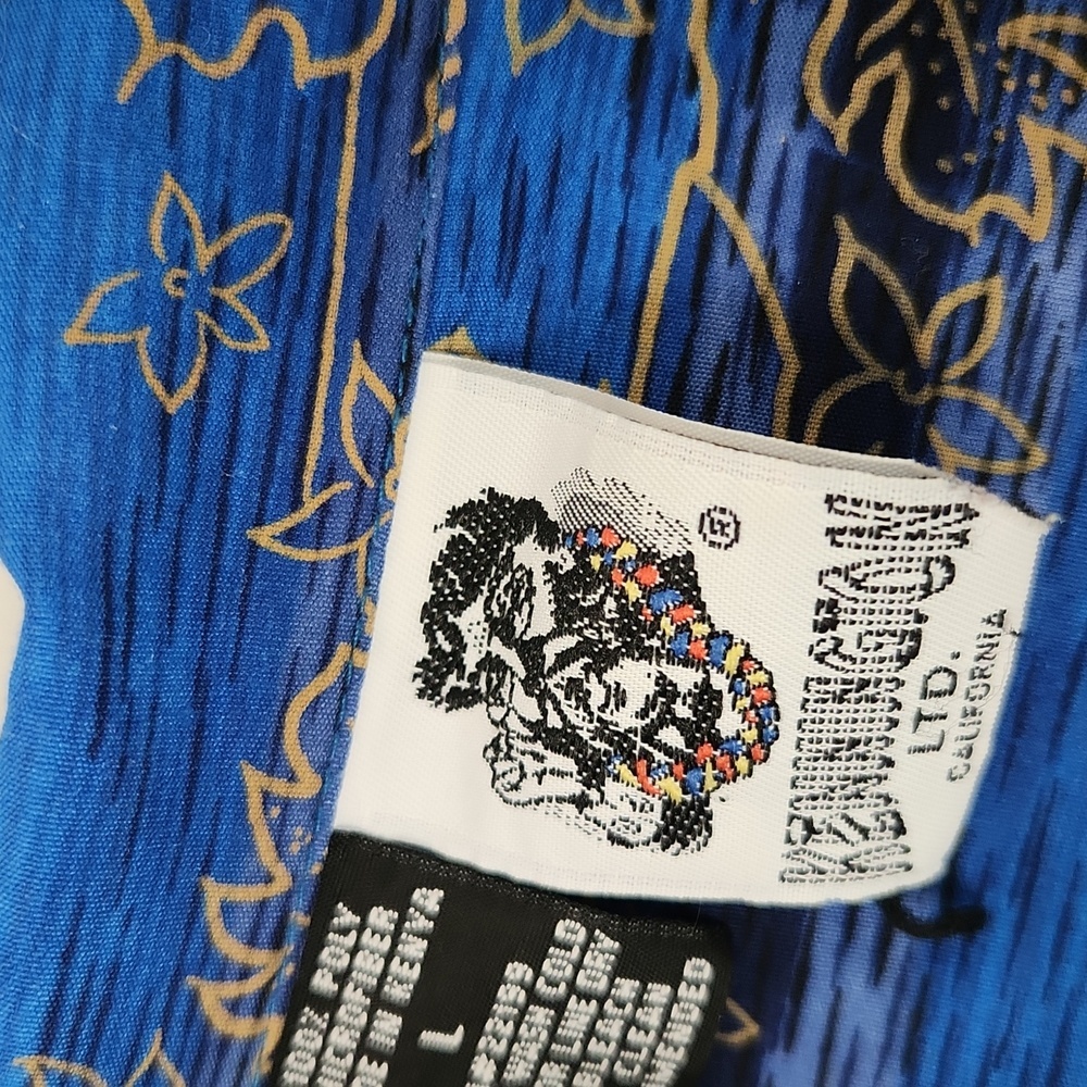 Kennington | Vintage Hawaiian Button Down Shirt Blue Tropical Palm Print Size L - Picture 3 of 4